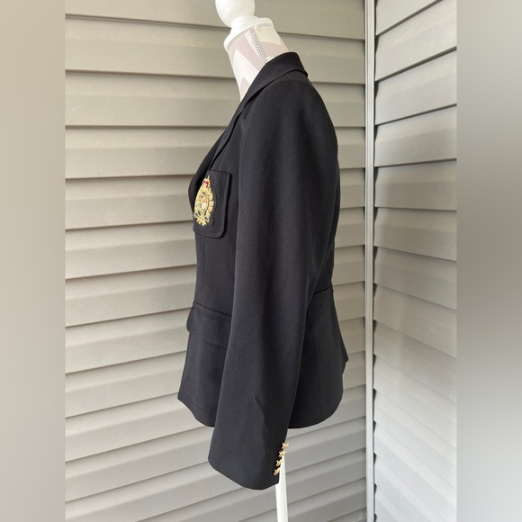 VTG- RALPH LAUREN Black 100% Wool Gold Button Crest Crown Patch Blazer Sz 12P - Picture 3 of 15